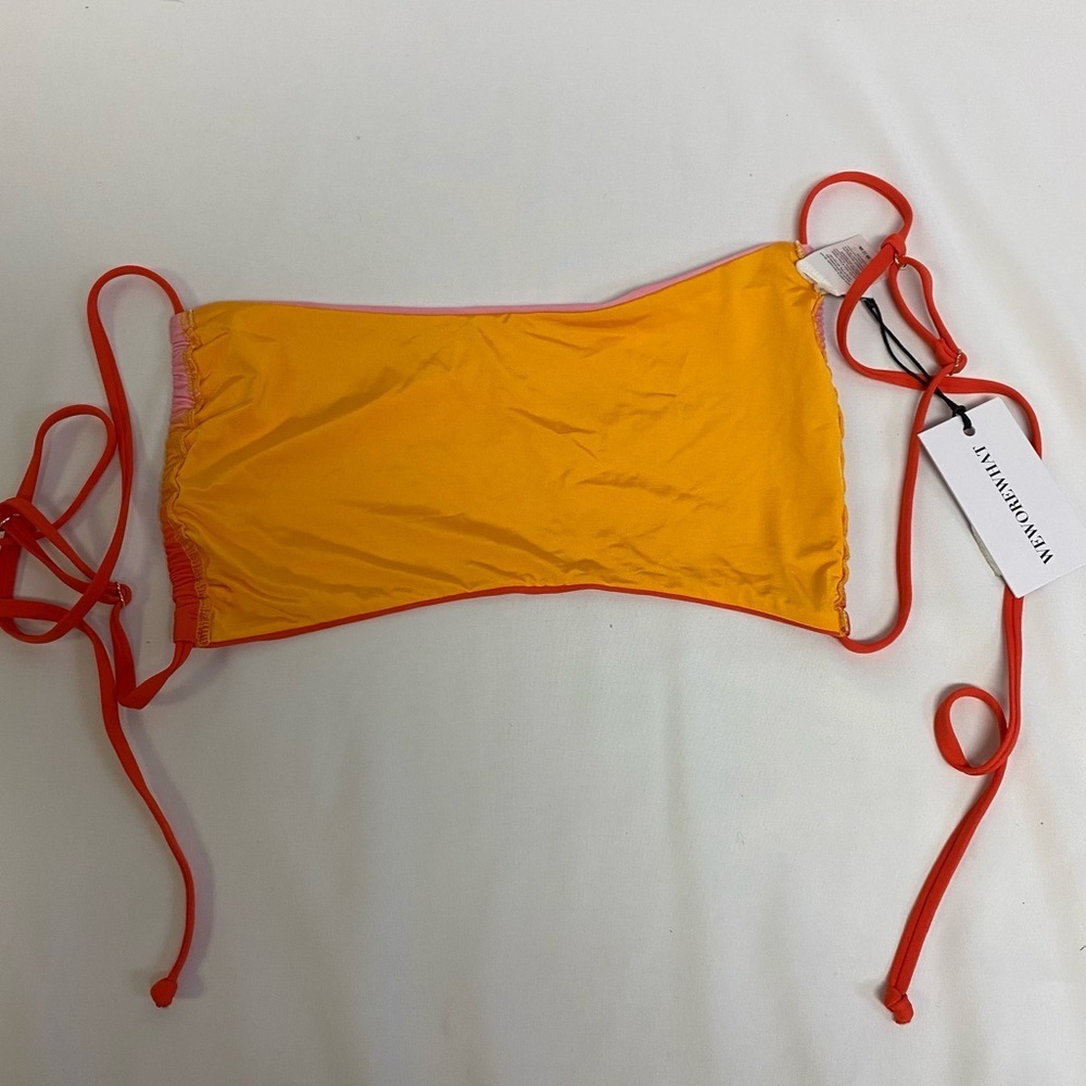 WeWoreWhat Leigh Top Tie Dye Orange Bandeau Halter Adjustable Baby Pink Multi - Picture 7 of 8